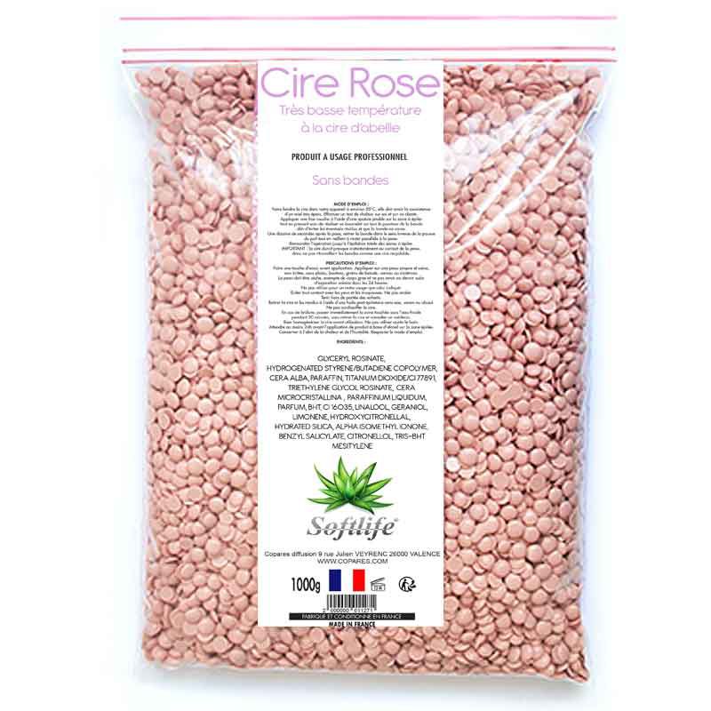 Cire rose a la cire d'abeille pastille 1kg